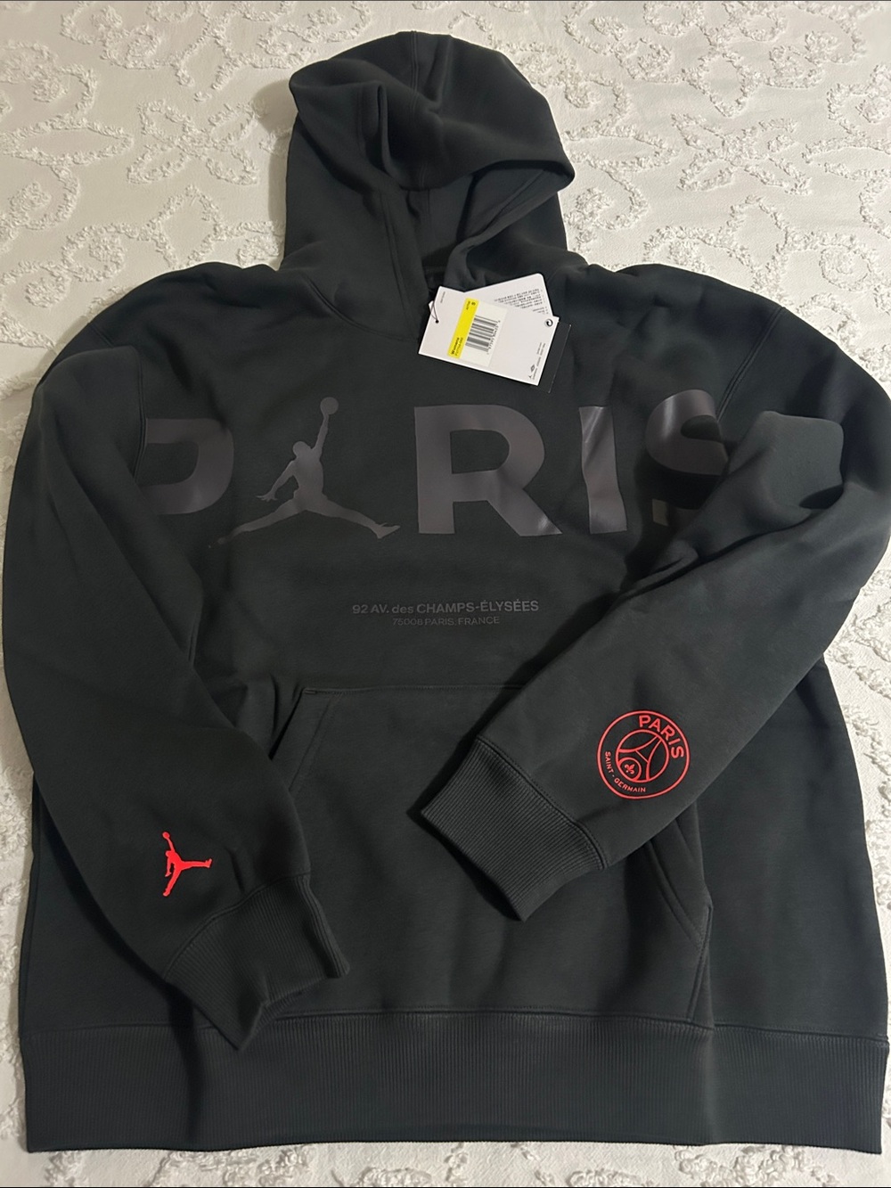 Jordan Black PARIS Pullover Hoodie with Red Accents